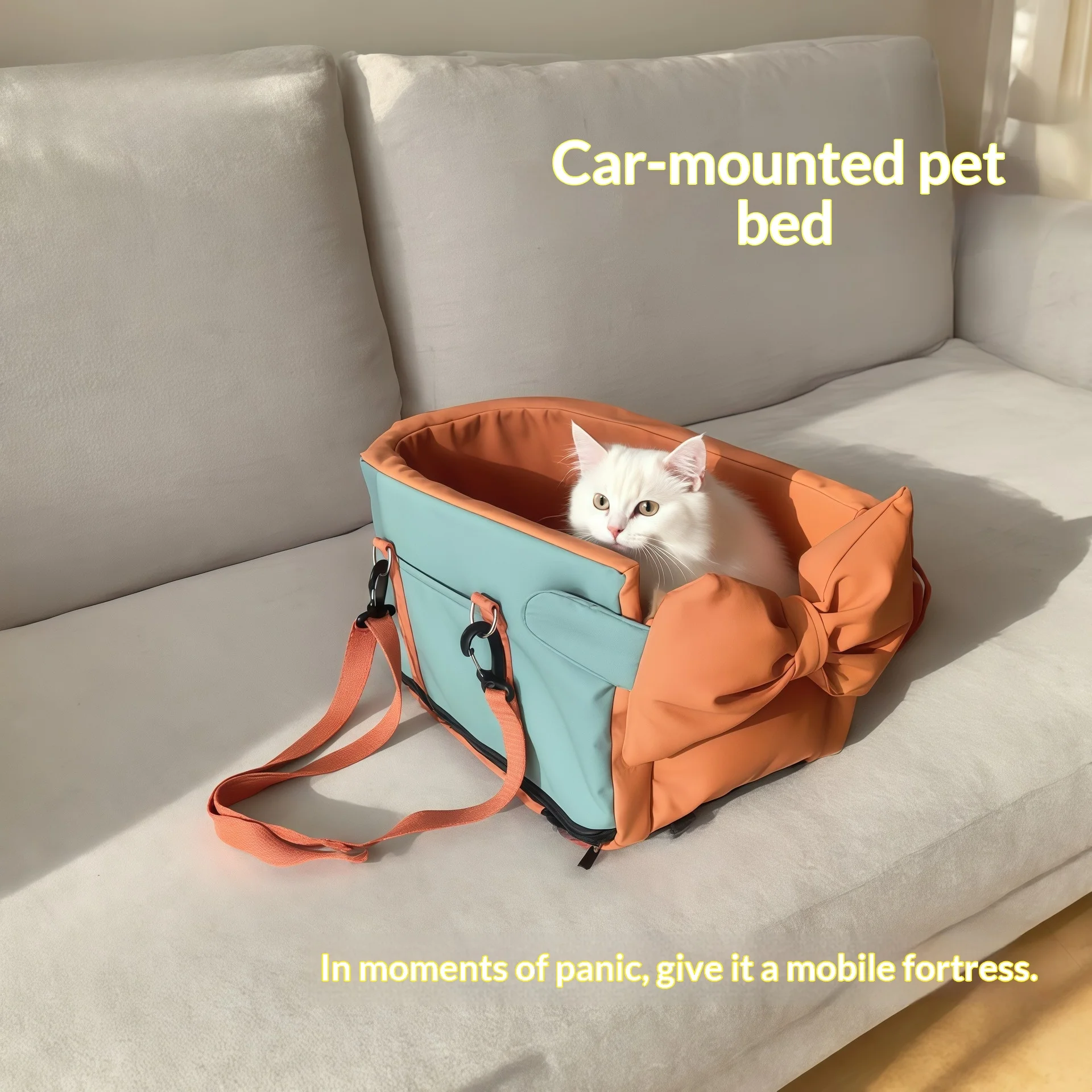Transportín portátil impermeable de cuero para perros y gatos – coche - imagen 5
