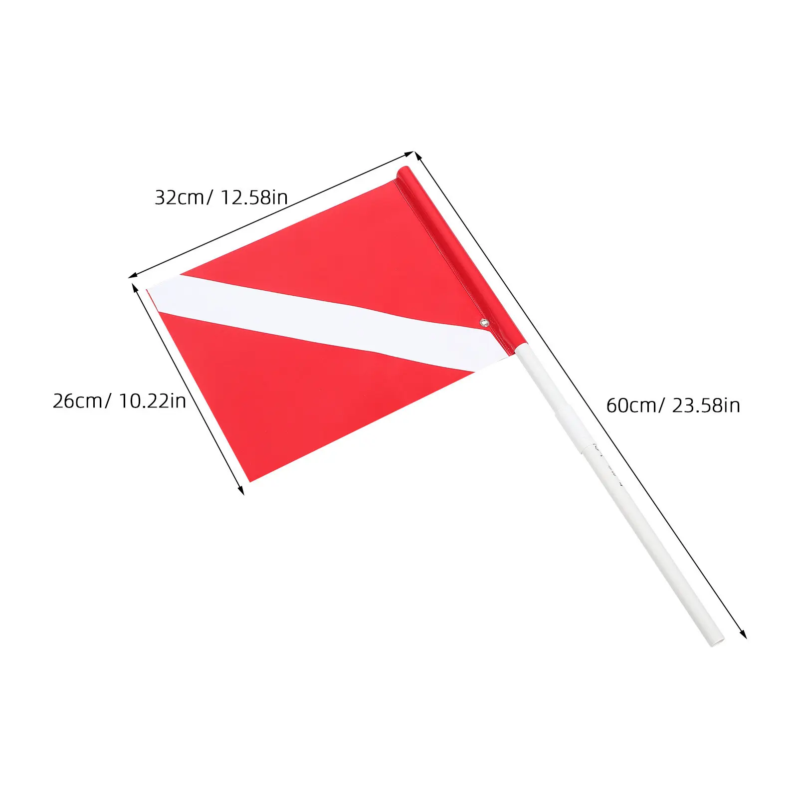 Dive Down Flag Red White 13x12 Floating Scuba Diving Buoy Removable Pole Snorkeling Safety Paddle Board Boat Signal Flag Warning