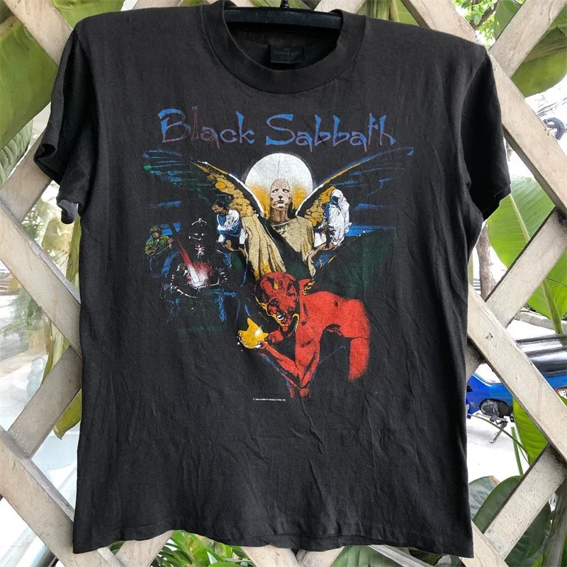 Men's Black Sabbath Band Vintage American Retro Short-Sleeved T-Shirt Trendy Pure Cotton Tee for Casual Wear.cotton t shirt, 100% cotton tee, soft breathable t-shirt, summer short sleevetops, unisex graphic tee, plus size t shirts                        .