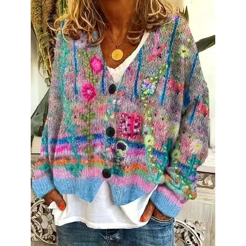 Colorful Patchwork Knitted Cardigan Is A Slimming and Versatile Bestseller European American Style Both Stylish and Versatile 5