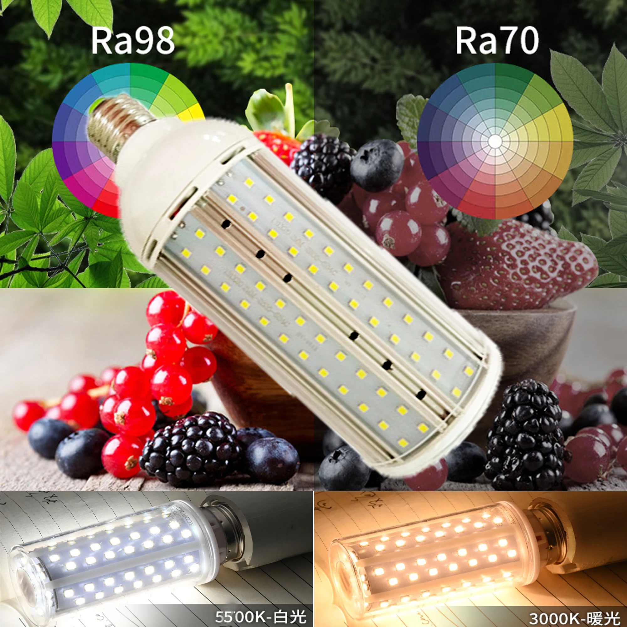 30W High CRI RA 95-98 LED Bulbs E27 Ultra Bright Upgraded LED Corn Light 5500K / 3000K 3000-4000lm for Photographic lighting