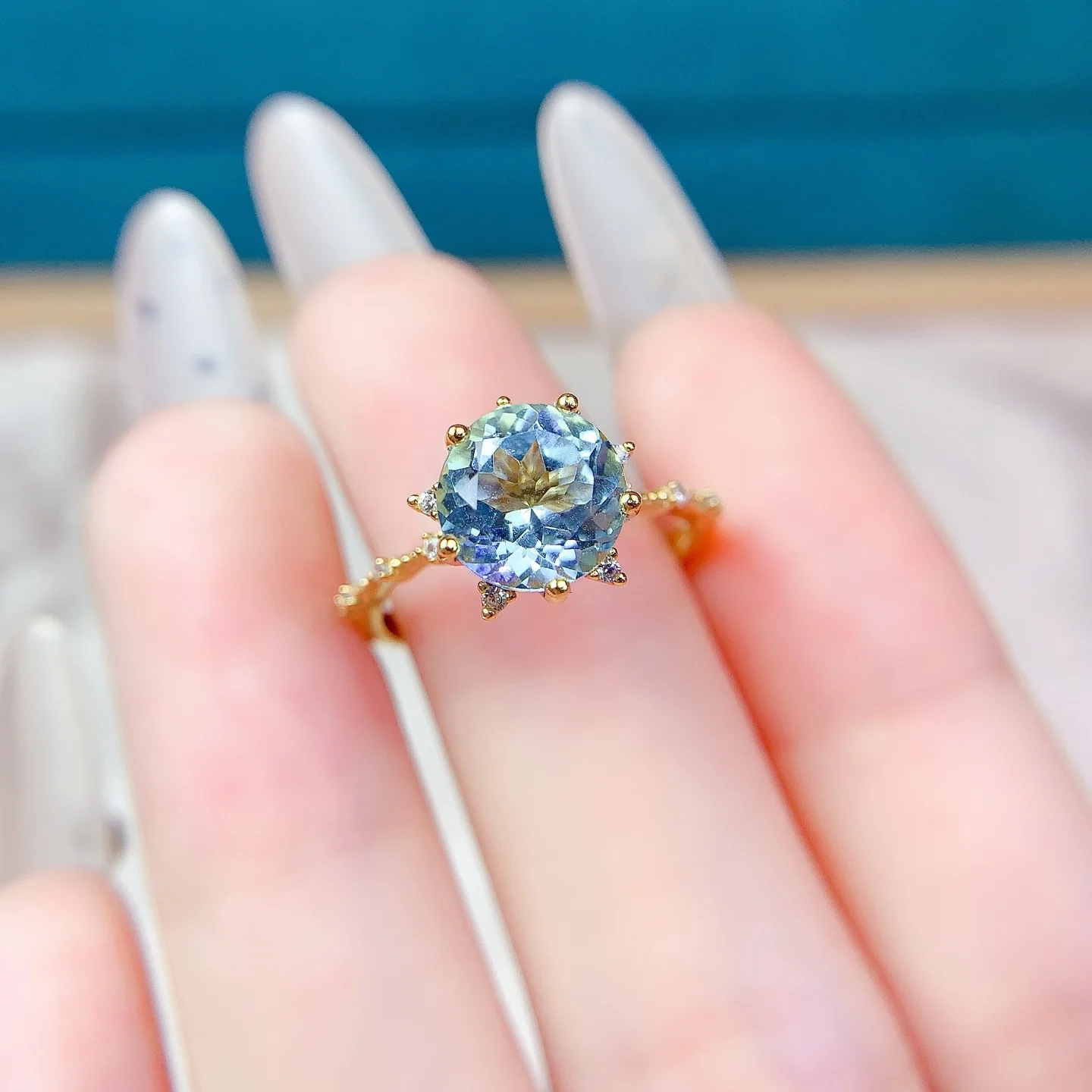 

8mm Natural Topaz Ring Real S925 Sterling Silver Certificate Trend Design Fine Fashion Charm Weddings Jewelry for Women FS