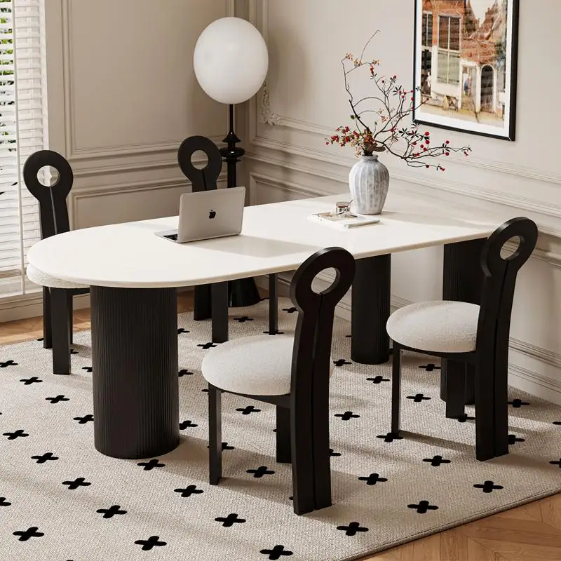 

Indoor Nordic Black Tables Oval Design Italian Modern Center Kitchen Dining Tables 4 Chairs Set White Mesas De Comedor Furniture