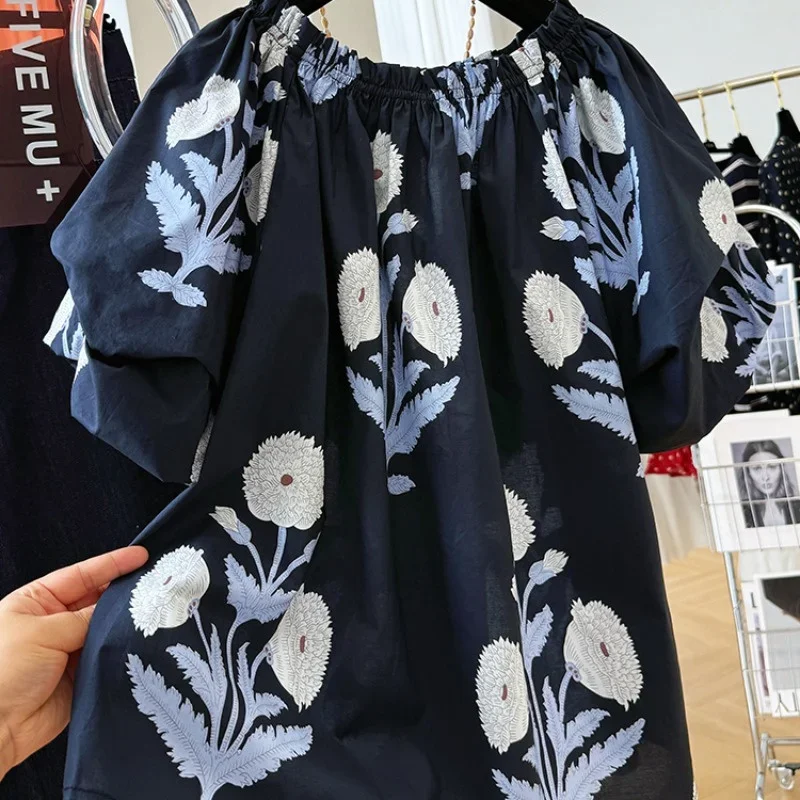 

Summer New Loose Slash Neck Blouse Women Korean Fashion Floral Print Puff Sleeve Womens Shirt Vintage Casual Female Clothing