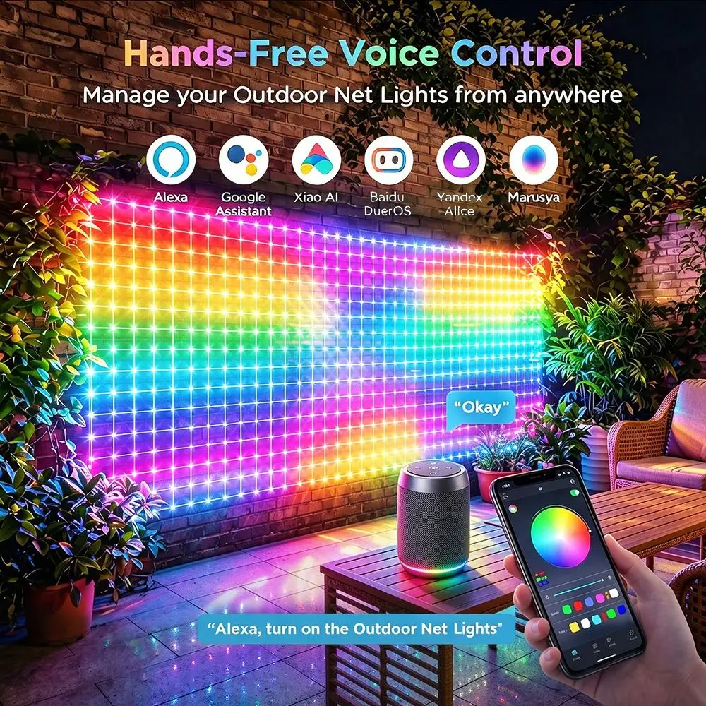 RGBIC LED Outdoor Net Lights App Control Music Sync Christmas Curtain Light DIY Pattern Flexible Matrix LED Fairy Lamp