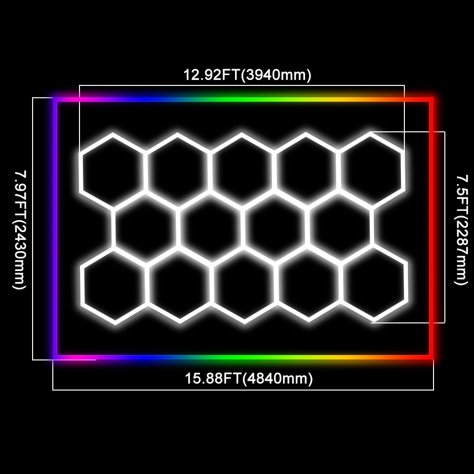 

ETOP Hexagonal Led Lights External RGB Frame Multi Colour Garage Led Lights Hexagonal Grid Led Lights for Garage Warehouse
