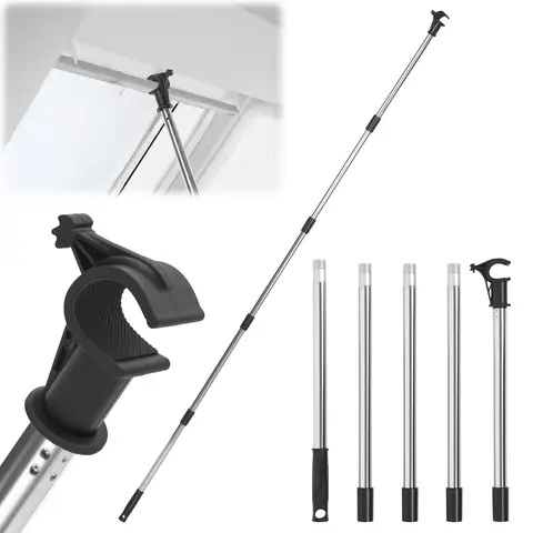 78.7'' Five Section Window Pole Opener with Hook Stainless Steel Modular Skylight Pole Opener for Roof Window Blind Loft Hatch