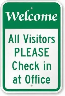 Safety Signs Outdoor Wall Art Decor Welcome, All Visitors Please Check in at Office Sign Warning Tin Metal Sign Notice Security