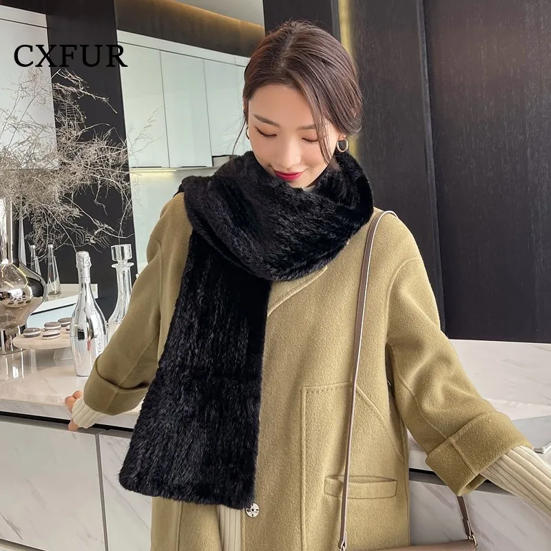 

Winter Women Boutique Big Size Hand Knit Long Real Mink Fur Fashionable Scarf CX-S-20A