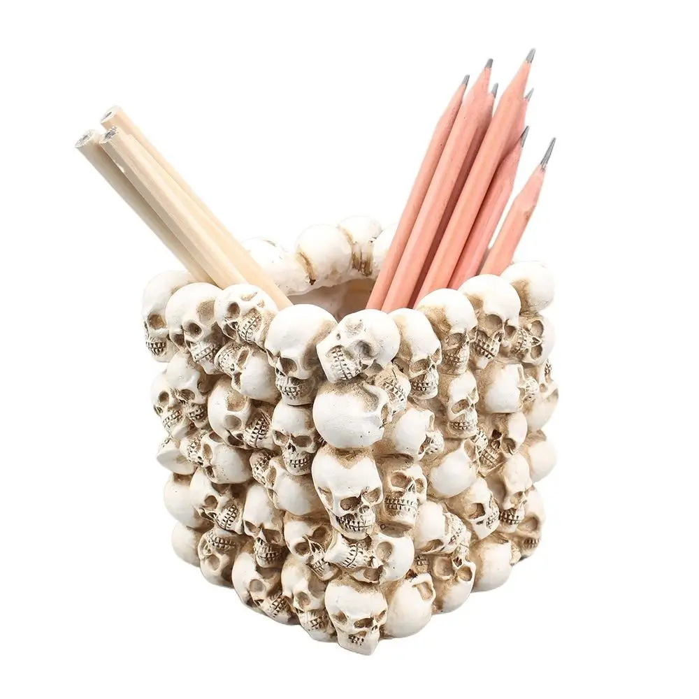 

Desktop Storage box Skull Pen Holder Pen Pencil Holder Stationery Holder Desktop Organizer Resin Halloween Decor Stationery
