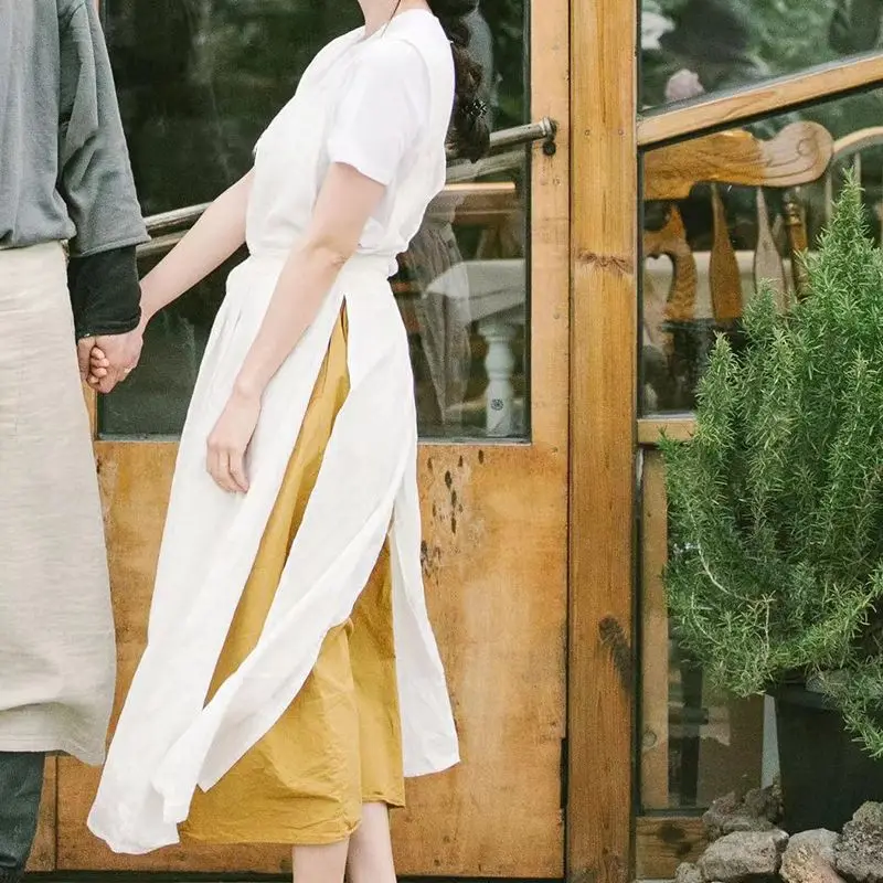 French Cotton and Linen Retro Art Apron Florist Overalls Housework Baking Wrap Korean Florist Dress Solid Color Garden Apron