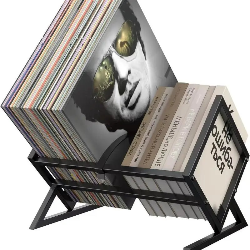 Металлическая виниловая подставка для пластинок — винтажная черная полка для хранения LP, настольный органайзер для домашнего офиса в стиле ретро