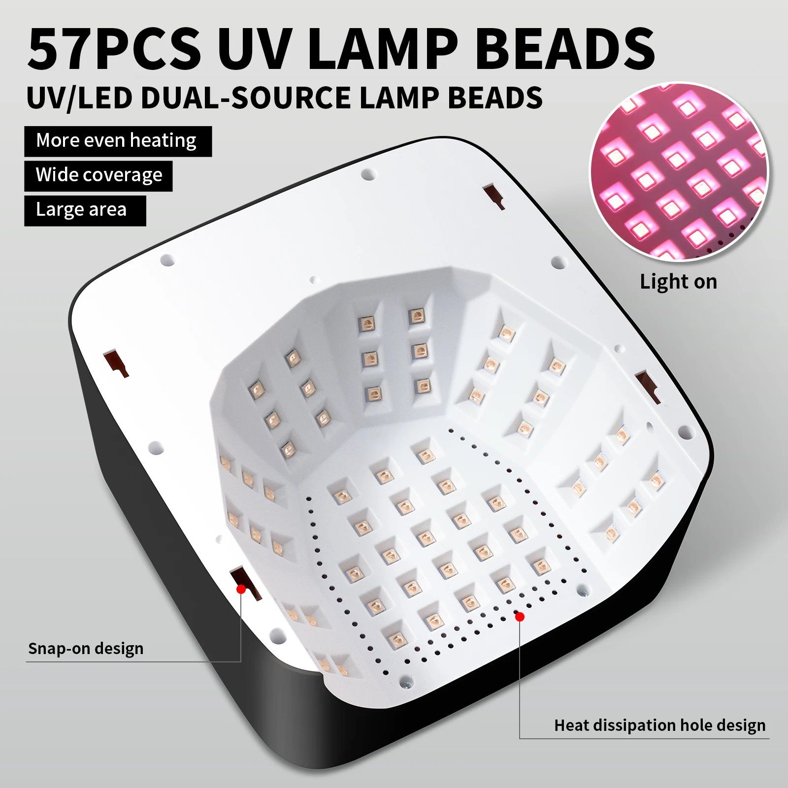 SUN S50 UV LED مجفف الأظافر قابلة للشحن 57 LED حبيبات مصباح مستديرة متفاوتة الأحجام مسمار مصباح المهنية علاج جميع هلام طلاء الأظافر علاج أدوات المصباح