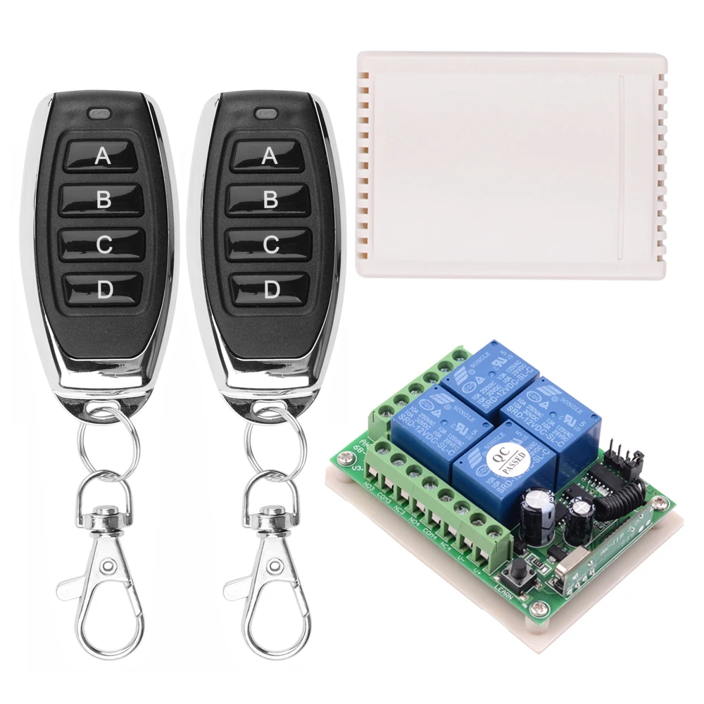 433MHz RF Wireless Remote Control Switch DC12V 24V 4CH Relay Receiver for Garage Door Curtain Motor Light Truck Tail Gate Lift
