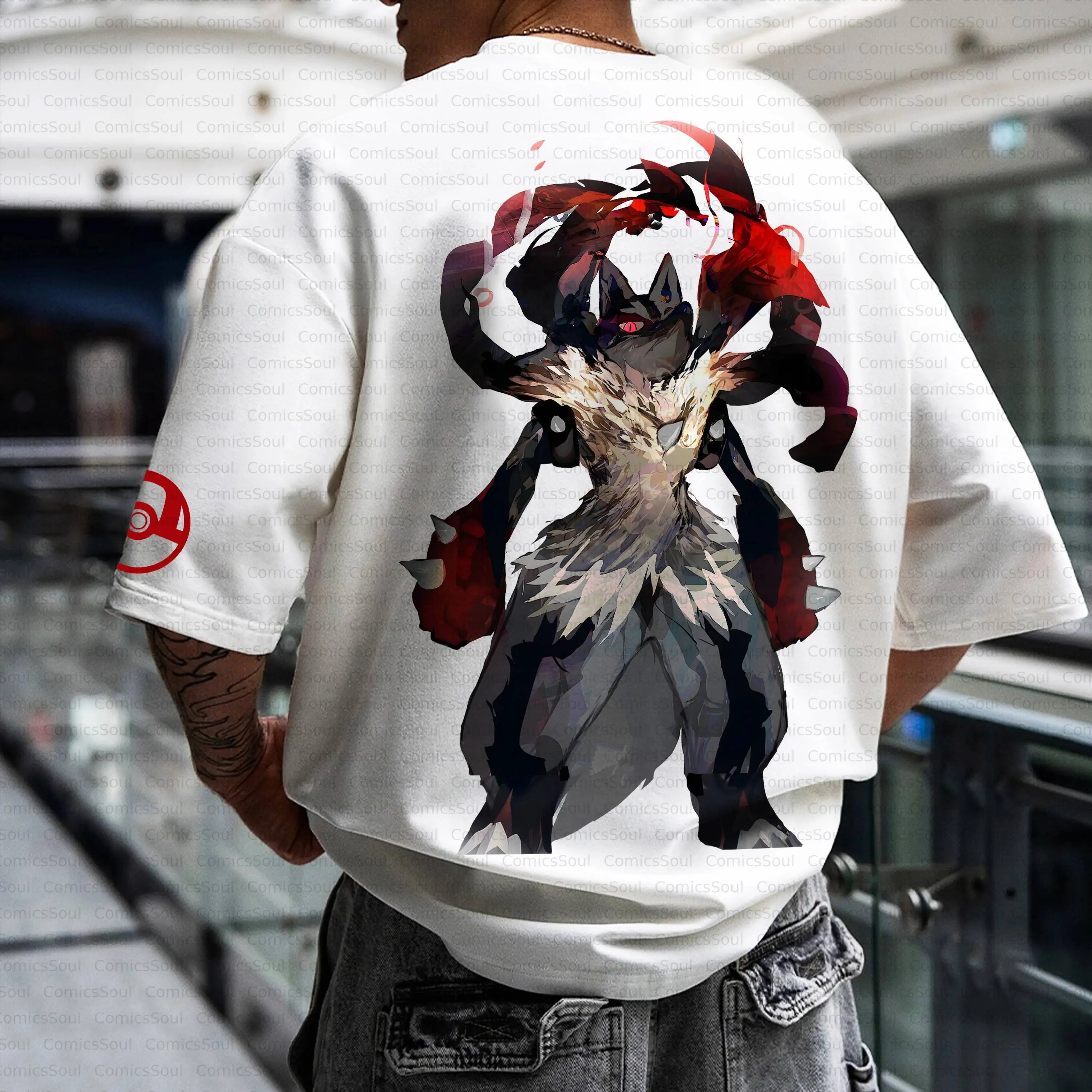 

Summer 2026 Pokemon Pure Cotton T Shirt Black Gray Character Dynamic Back Print Red Sleeve Logo Loose Fit Men Casual Fashion