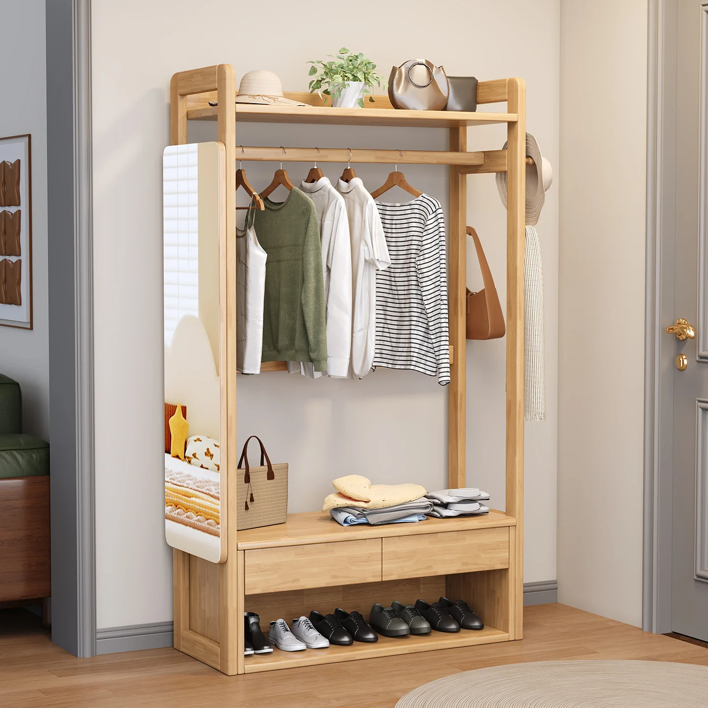 Integrated floor-to-ceiling clothing full-body mirror bedroom home multi-functional storage rack
