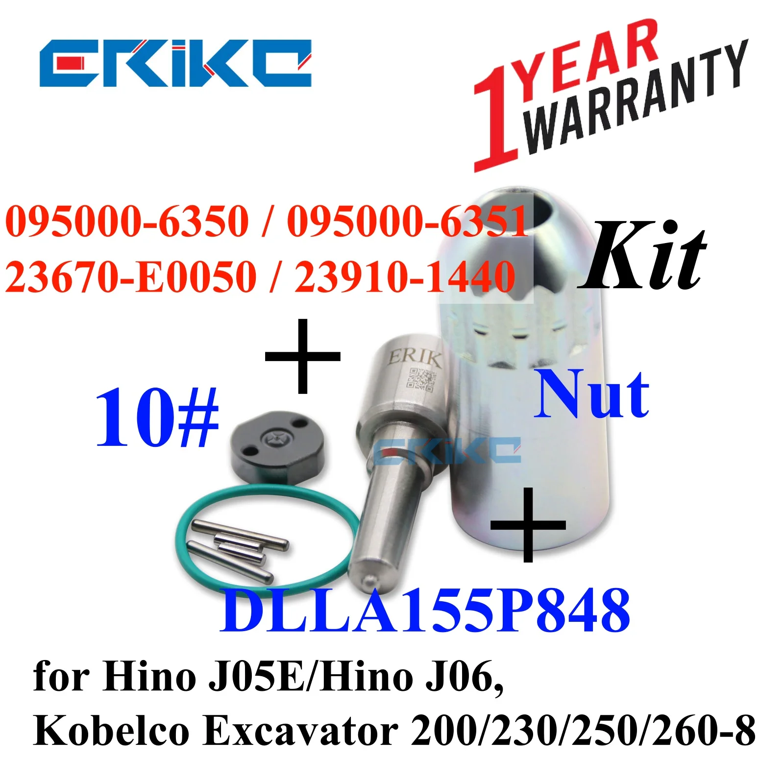 

95000-6350 095000-6351 23670-E0050 Injector Repair Kit Nozzle DLLA155P848 093400-8480 valve 10# Nut for Hino J05E/Hino J06