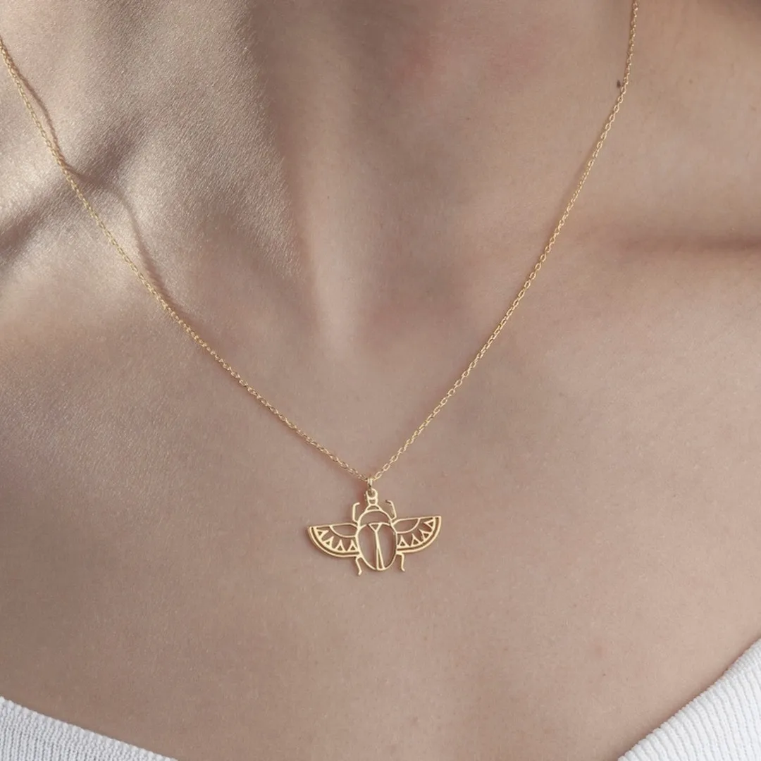 Stainless Steel Ancient Egypt Scarab Necklace for Women Personality Gold Plated Beetle Pendant Necklace Retro Egyptian Jewelry