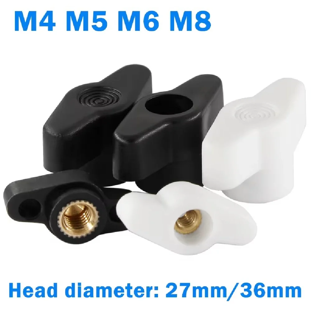 5pcs T Type Plum Bakelite Hand Tighten Nuts M4 M5 M6 M8 Through Hole/Blind Hole Butterfly Plastic Head Hand Knob Nut Head 27/36m