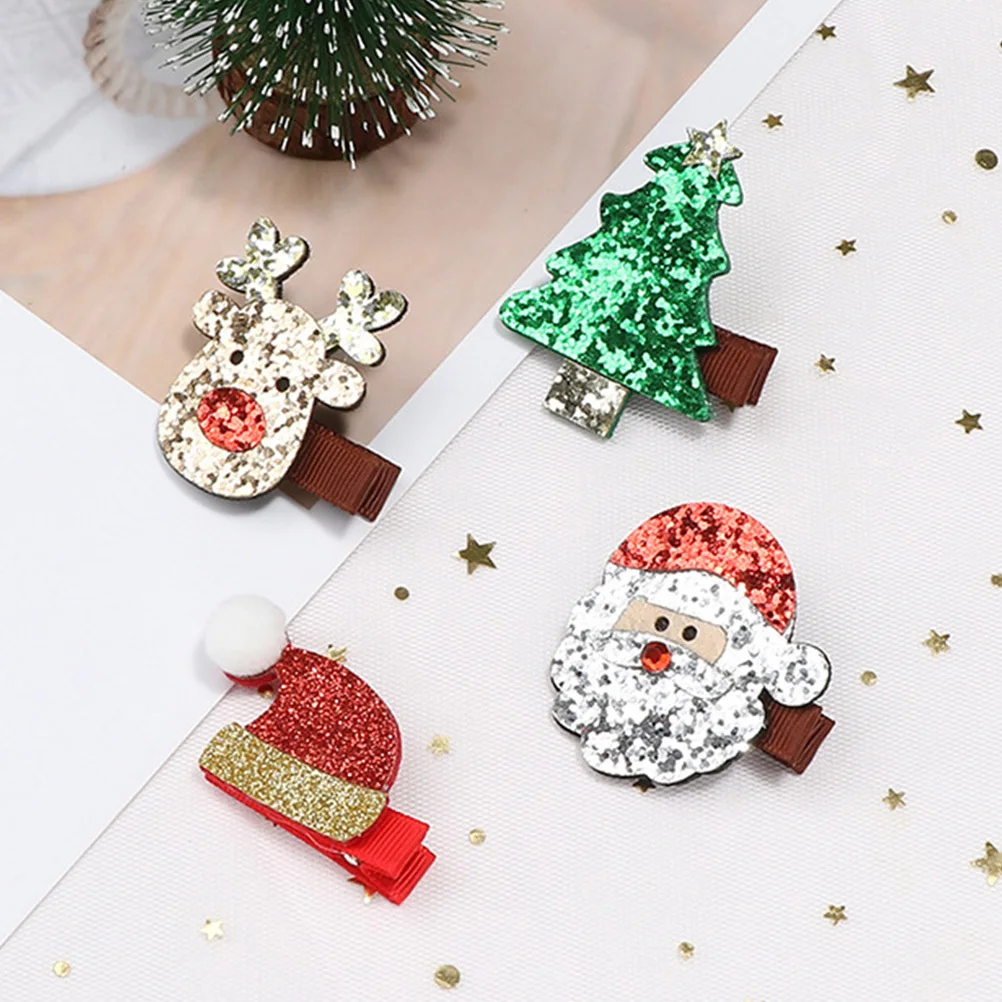 

4Pcs Kids Hair Clips Christmas Style Sequin Hairpins Holiday Party Wedding Hair Accessories Colorful Delicate Christmas Kids