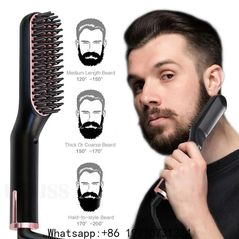 Men’s Electric Beard Straightener – Negative Ion Styling Brush for Wet & Dry Hair