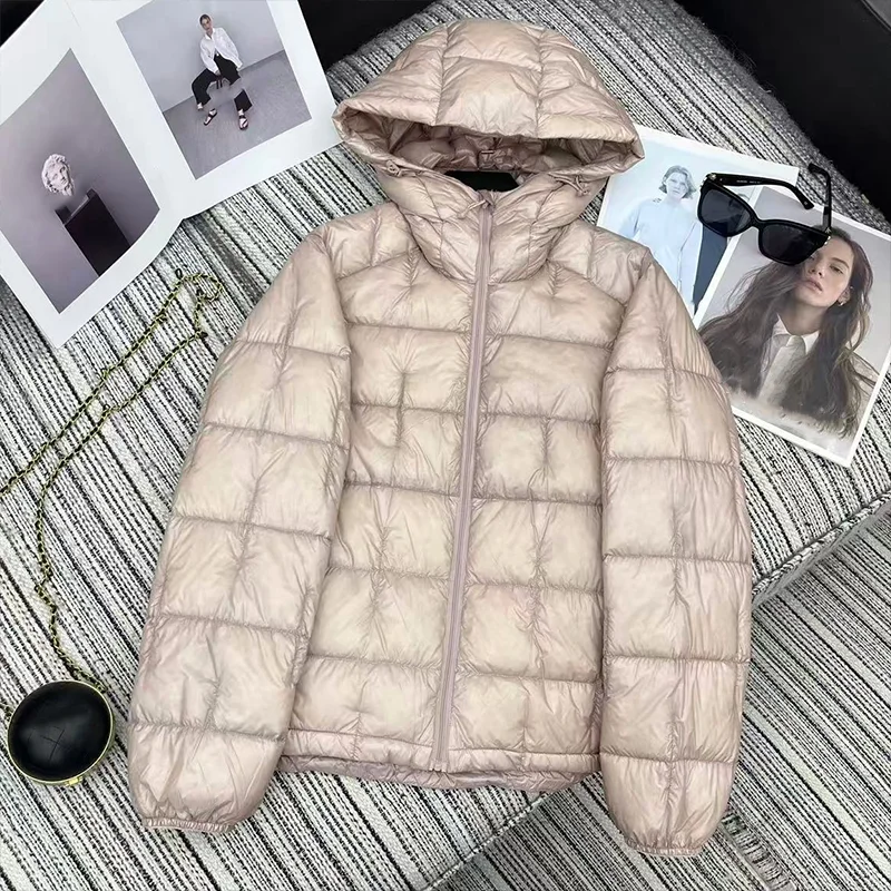 

High quality Ultra-light white goose down jacket women's bread-style coat, soft, low luxury hooded winter overcoat 25121218
