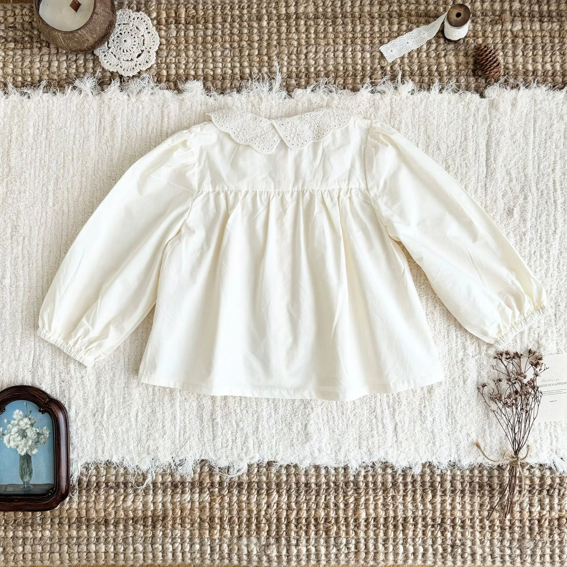 New autumn collection girls shirts Apricot Embroidered Lace Shirt baby girl clothes cotton long sleeve tops
