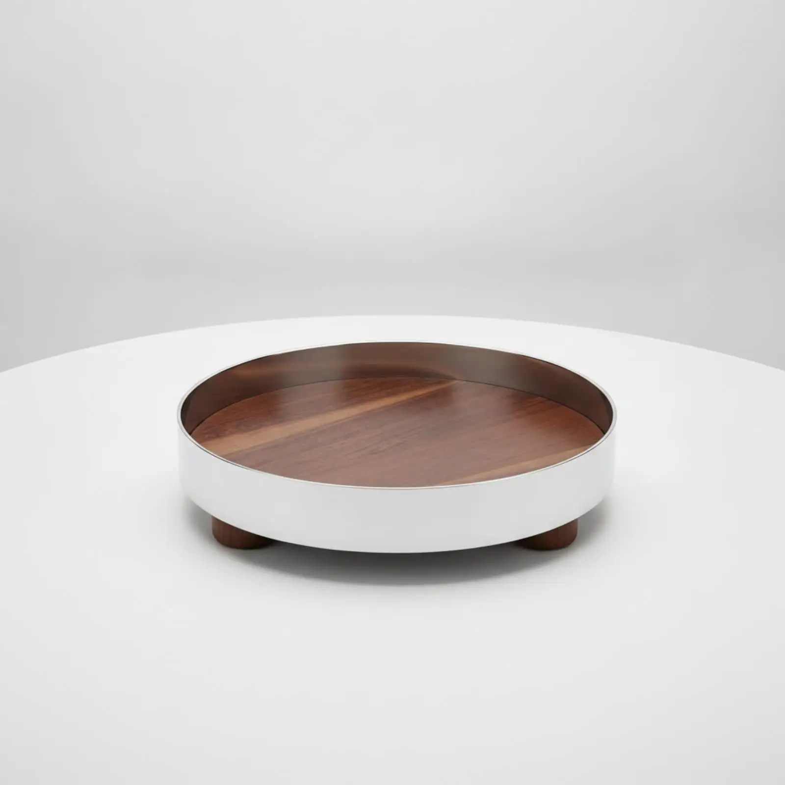 Round Tray for Table Minimalist Wood and Stainless Design Decorative Table Center Tray for Snacks and Drinks