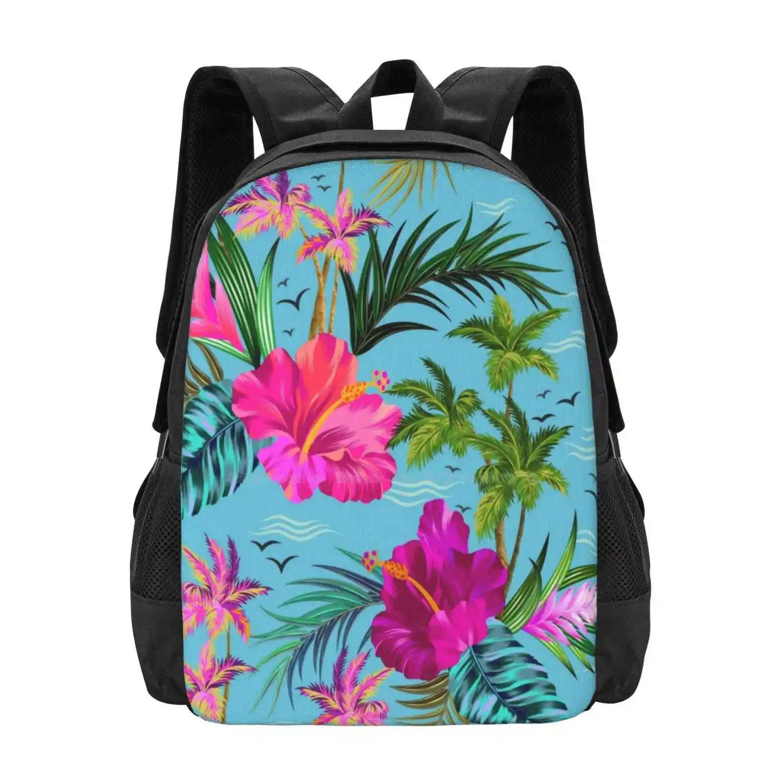 Hello Hawaii , A Stylish Retro Aloha Pattern. Backpacks For School Teenagers Girls Travel Bags Flower Swimwear Tree Repeating