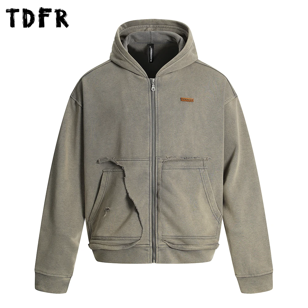 

Distressed Faded Hoodies Mens Retro Streetwear Autumn Pocket Long Sleeve Loose Cotton Hooded Sweatshirts Outerwear Men