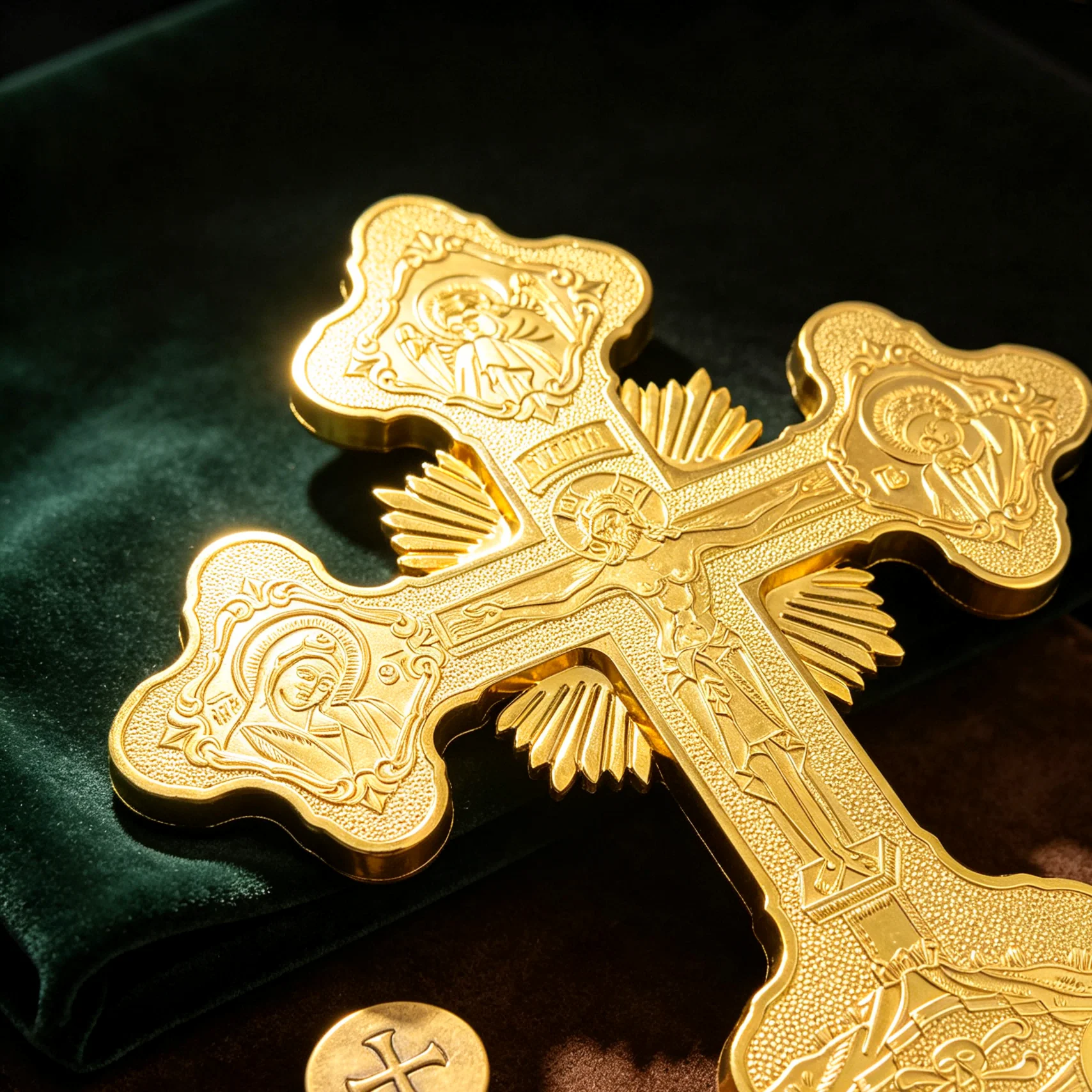 Byzantine Orthodox Hand Cross Gold Silver Metal Priest Blessing Crucifix with Icons Altar Church Decor Christian Religious Gift
