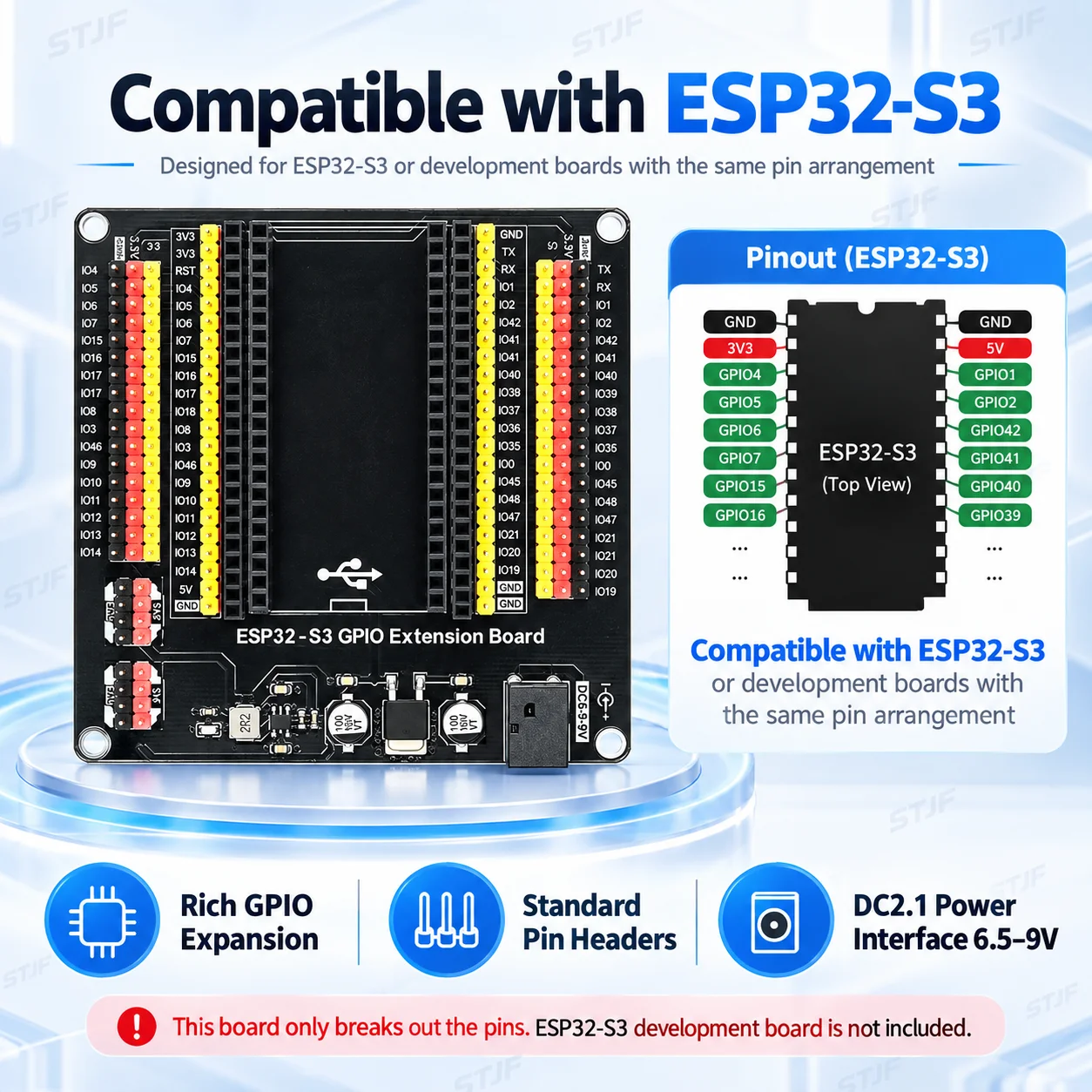 For ESP32-S3 GPIO Expansion Board 44-Pin Digital IO Module DC Powered IOT Development Board for Arduino IDE