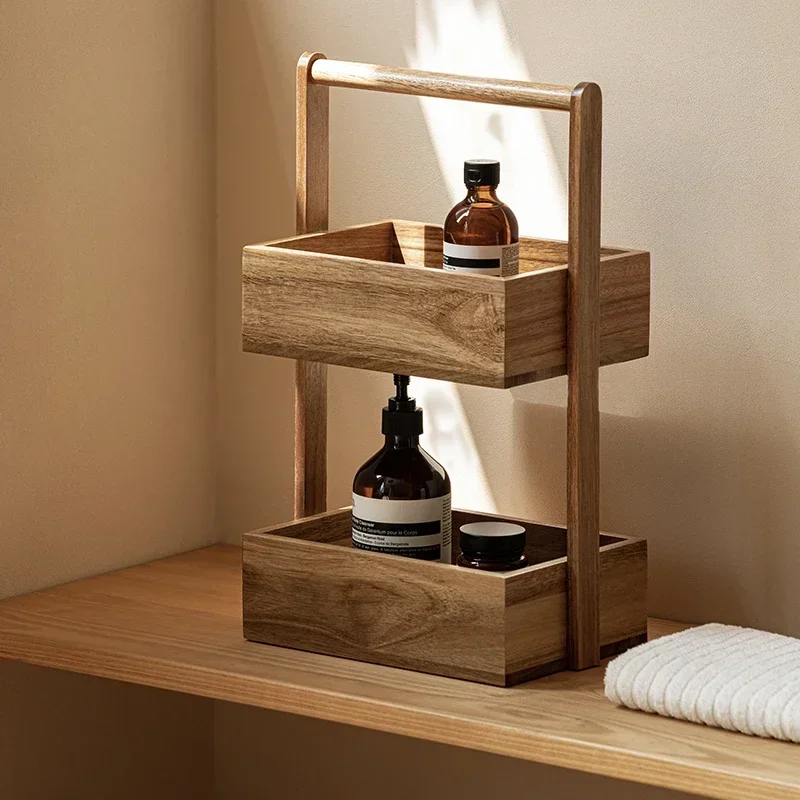 

2 Tier Wood Bathroom Counter Organizer,Wooden Vanity Cosmetic Organizer Make Up Organizers, Countertop Storage Shelf for Kitchen