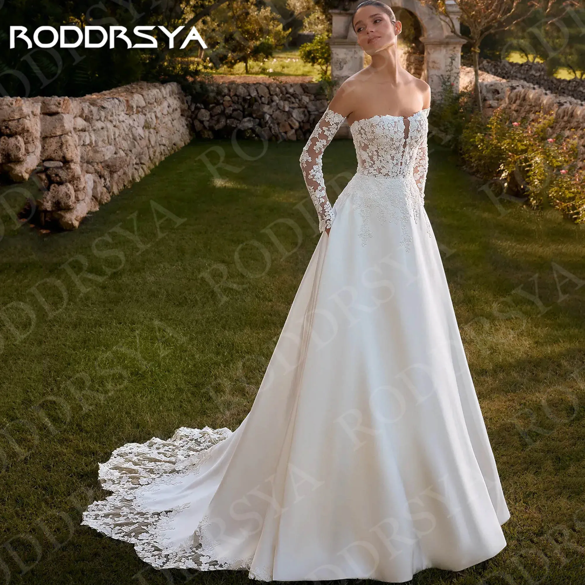 

RODDRSYA Lace Long Sleeves Wedding Dress 2026 Boho Satin Sweetheart Appliques Bridal Dresses Customized vestido de novia boda