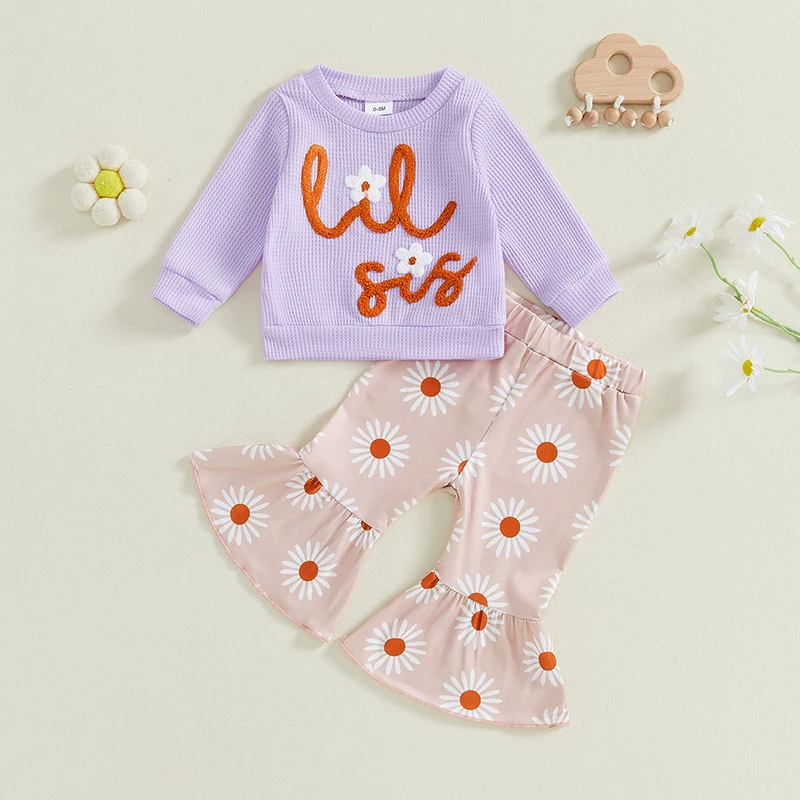 FOCUSNORM 0-6Y مطابقة شقيقة الخريف الاطفال الفتيات الملابس مجموعات إلكتروني التطريز طويلة الأكمام البلوز الأزهار طباعة مضيئة السراويل #3