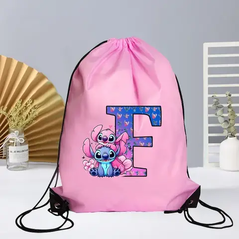 Disney Stitch Dragskoväska Bokstav AZ Tryckt Flicka Barn Vuxen Gymnastikset Sack Dance Bärbar Vattentät Lätt Reseväska 10 best sales strängstygn - №3