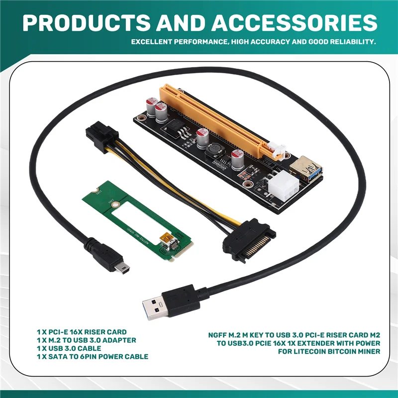 متفوقة-NGFF M.2 M مفتاح إلى USB 3.0 PCI-E بطاقة الناهض M2 إلى USB3.0 PCIE 16X 1X موسع مع الطاقة لـ Litecoin Bitcoin Miner
