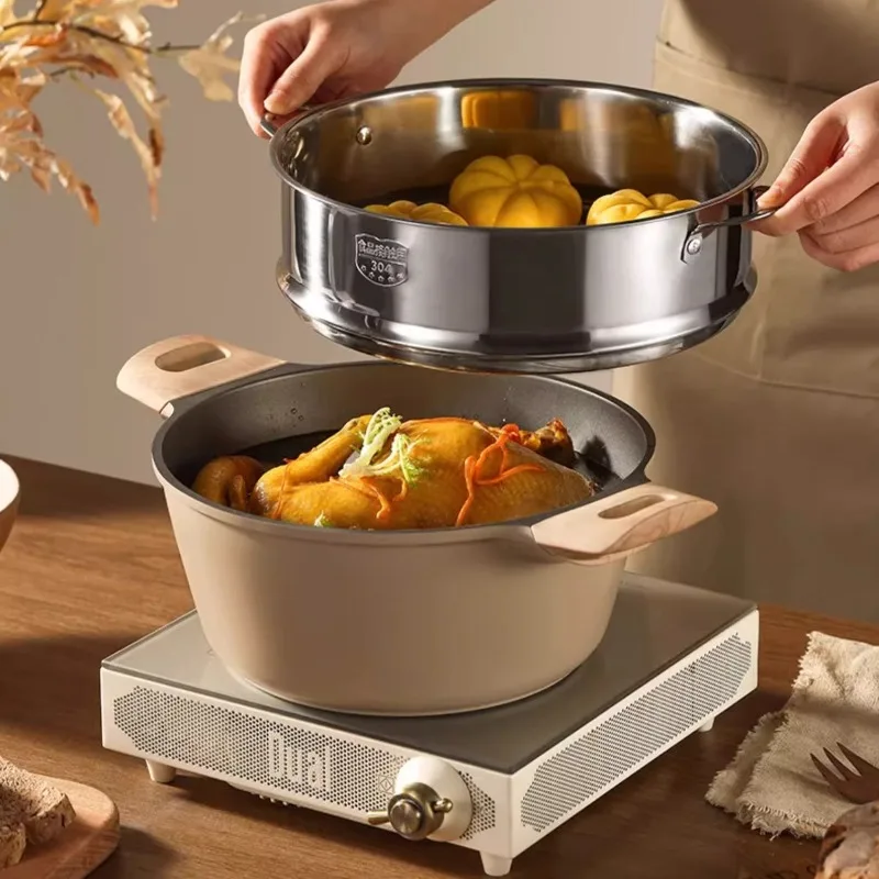 Non Stick Pan, Household Frying, Micro Pressure Stew Pot, Steaming and Cooking Integrated Electric Stove, Gas Stove