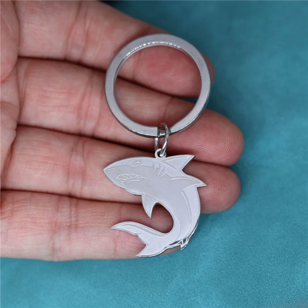 Fashion Gothic Shark Pendant Keychain For Men Women Stainless Steel Ocean Animal Fish Key Chains Keyring Punk Hip Hop Jewelry