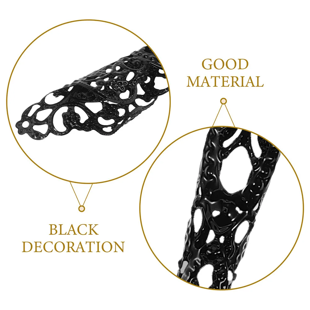 30Pcs Black Halloween Fingernail Covers Metal False Nails Adjustable Hollow Design Elegant Costume Party Cosplay Accessories