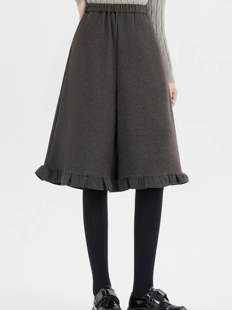 Zoete wollen zevenpunts casual broek met schimmelrand voor dames in herfst en winter, elastische taille, afslankende broek met rechte pijpen