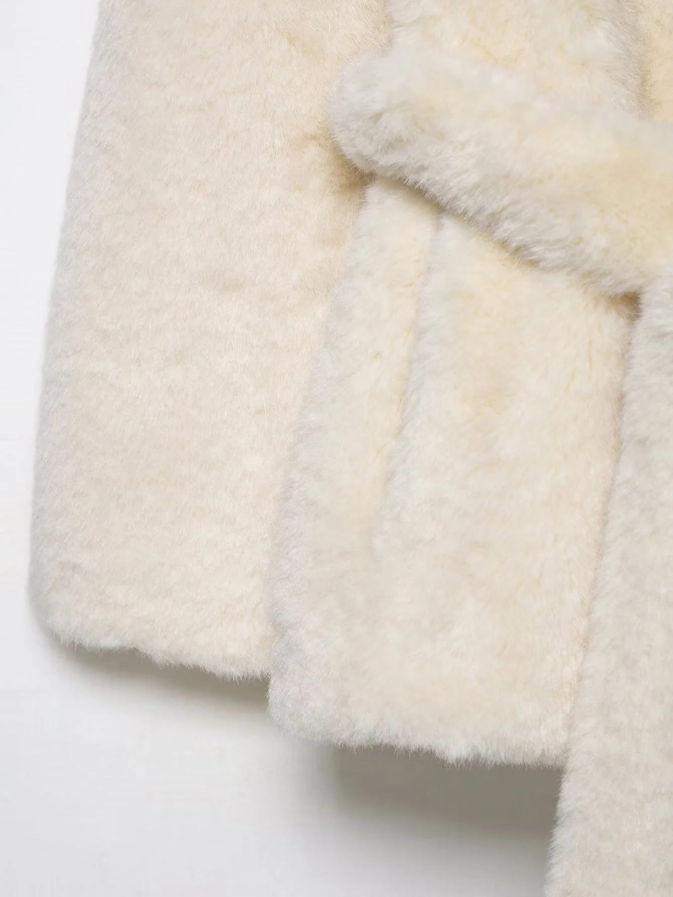 European and American style autumn new product women's plush lapel waist cinching short style faux fur effect coat jacket