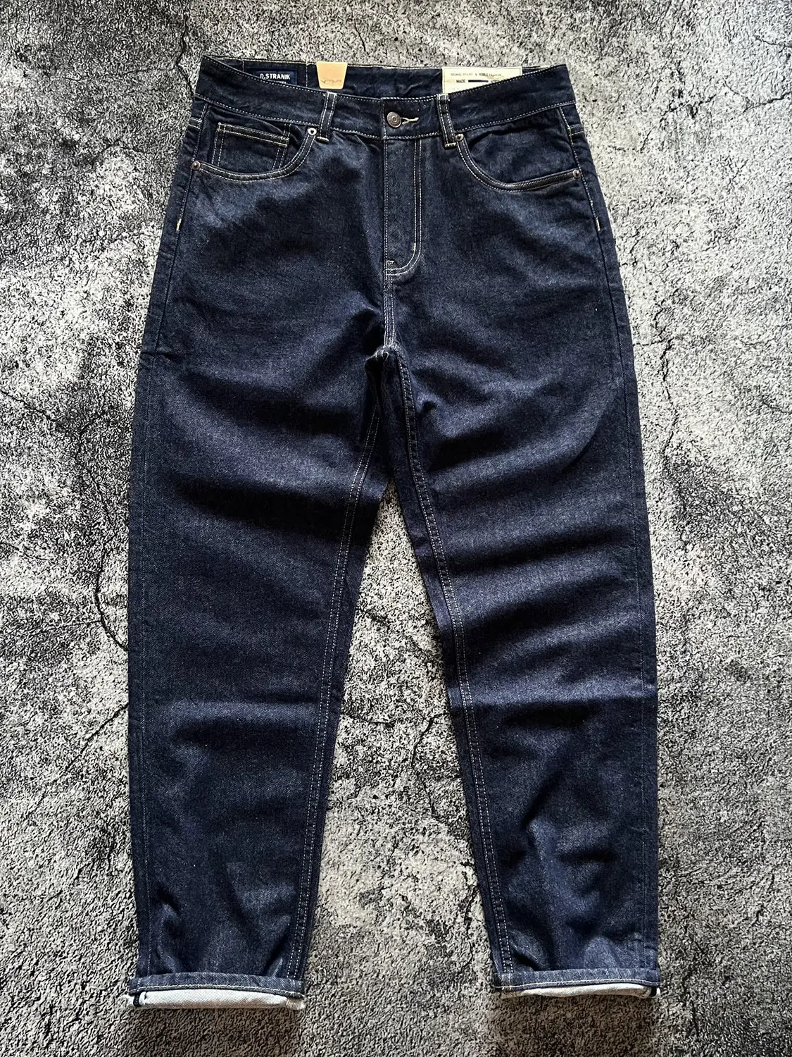 3262# Autumn New American Retro Primary Color Indigo Denim Jeans Men's Amekaji 100% Cotton Washed Desized Straight Casual Pants