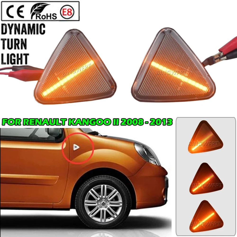 2Pcs Car Accessories LED Dynamic Side Marker Turn Signal Lights For RENAULT KANGOO II Mod.Bj.2/2008-7/2013