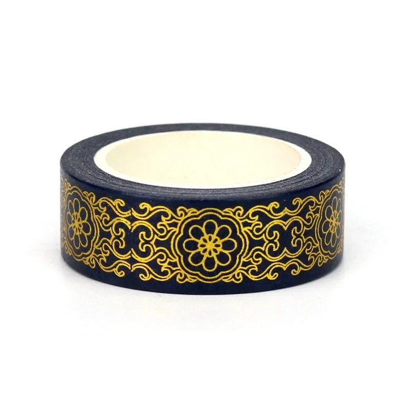 NEW 1PC 10M Decorative Gold Foil Blue Medallion Floral Washi Tape for Scrapbooking Journaling Masking Tape Cute Papeleria