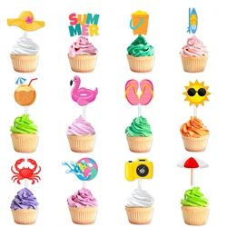 12pcs Summer Beach Hawaii Cupcake Toppers Sun Umbrella ball Cake Toppers Hawaiian Pool Theme Birthday Party Cake Decorations