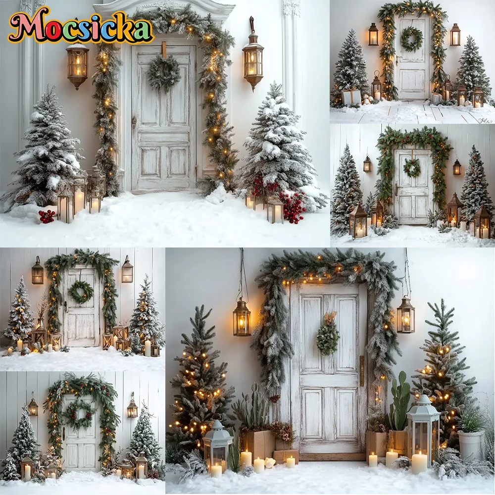 Mocsicka خلفيات للتصوير الفوتوغرافي شجرة عيد الميلاد إكليل الثلوج ديكورا الأسرة عيد الميلاد عطلة صورة خلفيات الصور للصور