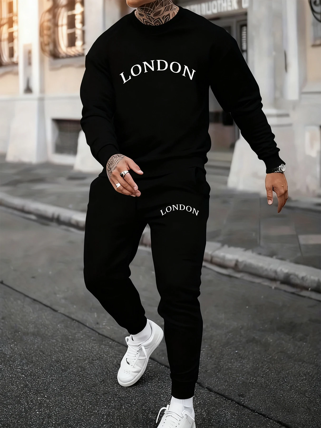 لندن رسالة لافتة للنظر يطبع الرجال الخريف البلوز مجموعة موضة قطعتين مجموعات الركض فضفاض الشارع الشهير الصوف القمم