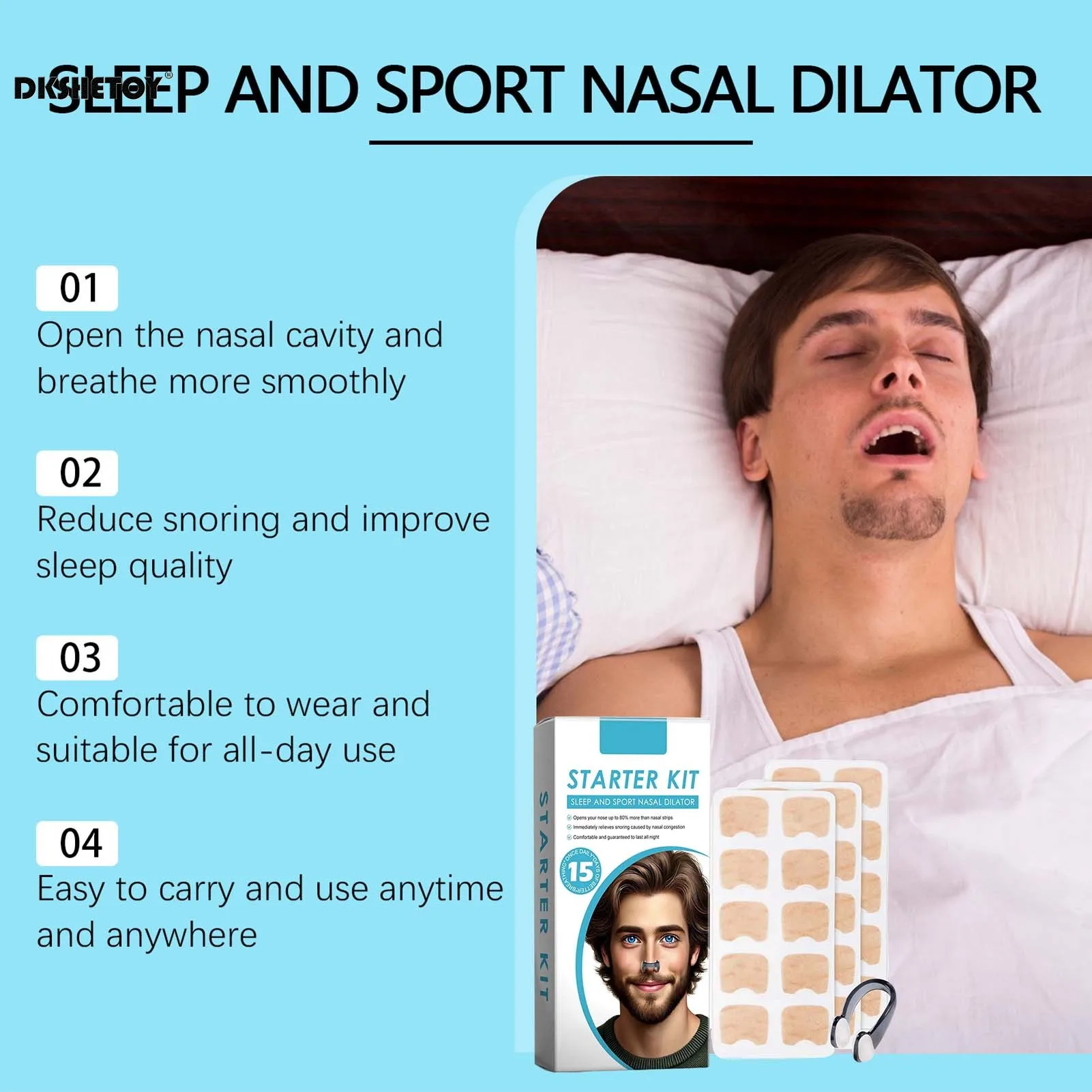 15 Pairs Nasal Strips Nasal Breathing Dilators Kits Increase Air Intake Improve Sleeping Reduce Snoring for Nighttime