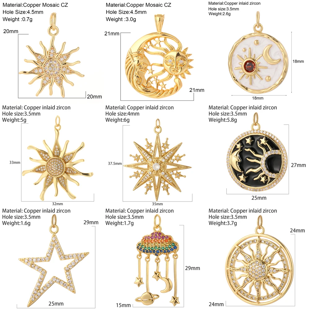 Sun Moon Star Charms for Jewelry Making Supplies Bohemian Rainbow Star 4-Pointed Dijes Diy Earrings Bracelet Necklace Gold Color